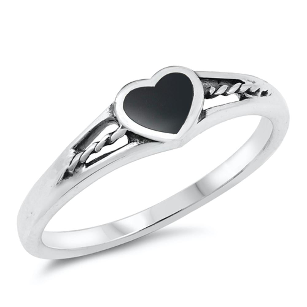 Black Onyx Heart Rope Knot Forever Ring New .925 Sterling Silver Band Sizes 4-10
