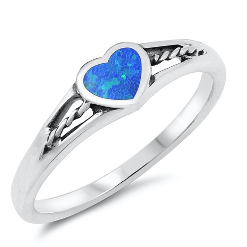Sterling Silver Blue Lab Opal Heart Ring