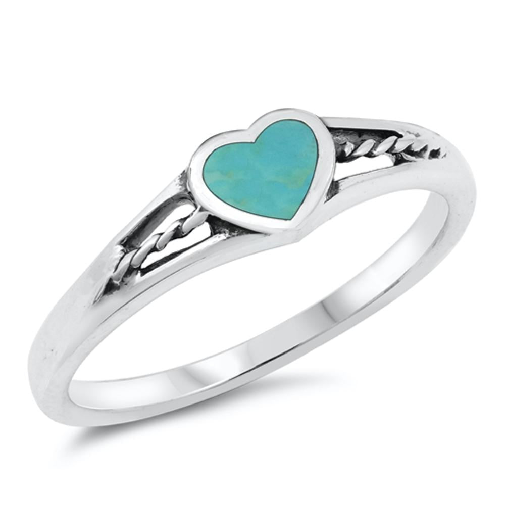 Turquoise Heart Polished Love Cutout Ring .925 Sterling Silver Band Sizes 5-10
