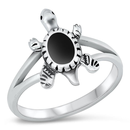Black Onyx Solitaire Turtle Animal Ring New .925 Sterling Silver Band Sizes 4-11