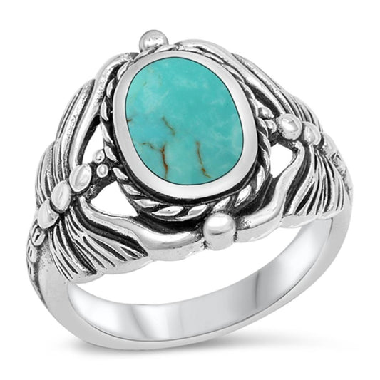 Turquoise Butterfly Dragonfly Rope Ring New .925 Sterling Silver Band Sizes 6-12