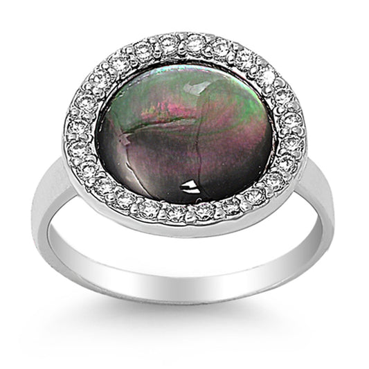 Abalone Unique Oval Solitaire Halo Ring New .925 Sterling Silver Band Sizes 6-10