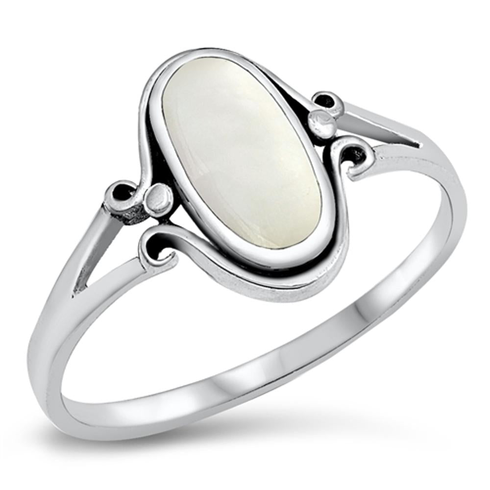Oval Mother of Pearl Beautiful Ring New .925 Sterling Silver Band Sizes 4-10