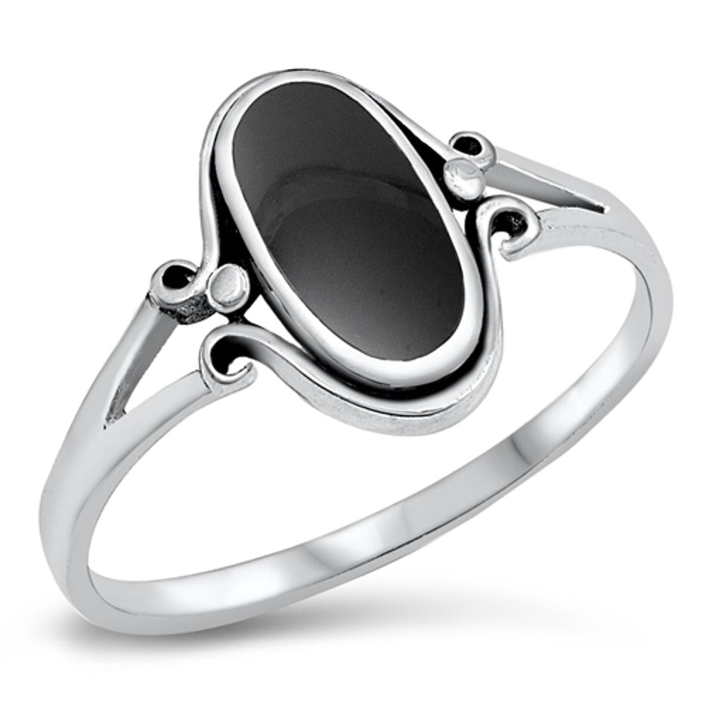Sterling Silver Woman's Black Onyx Ring Fashion 925 Band New 13mm Sizes 4-10