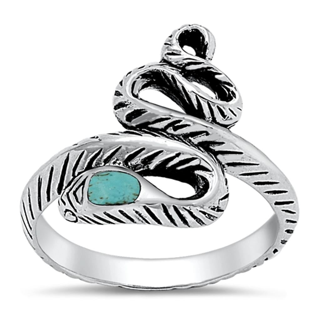 Snake Turquoise Head Fashion Ring New .925 Sterling Silver Band Sizes 5-9