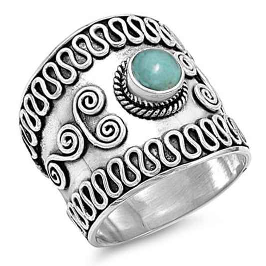 Women's Bali Ring Turquoise Fashion New .925 Sterling Silver Band Sizes 5-13