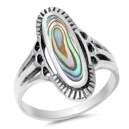 Abalone Wide Large Antiqued Filigree Ring .925 Sterling Silver Band Sizes 5-10
