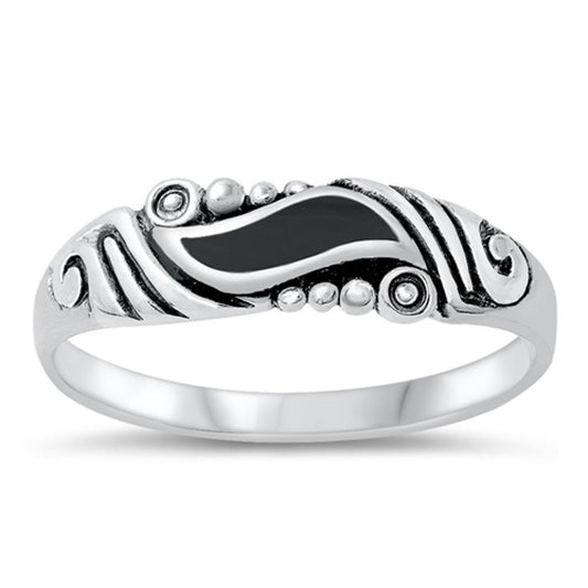 Women's Wave Black Onyx Wholesale Ring New .925 Sterling Silver Band Sizes 4-10