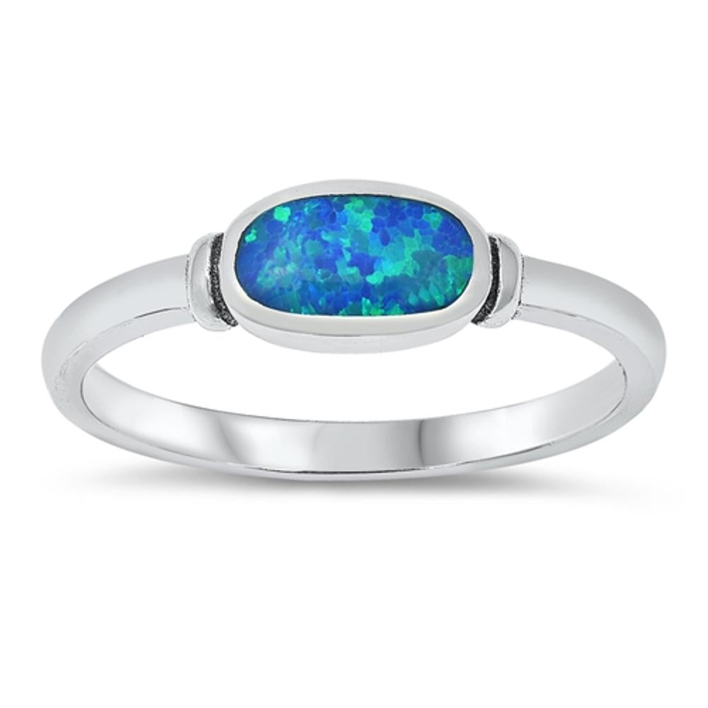 Blue Lab Opal Unique Oval Ring New .925 Sterling Silver Band Sizes 4-10