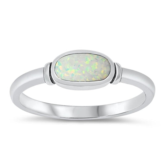 White Lab Opal Oval Cute Ring New .925 Sterling Silver Band Sizes 4-10