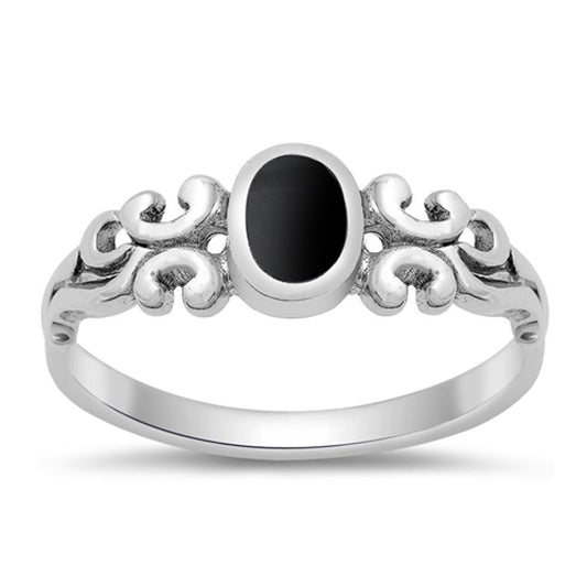 Women's Designer Black Onyx Cute Ring New .925 Sterling Silver Band Sizes 4-10