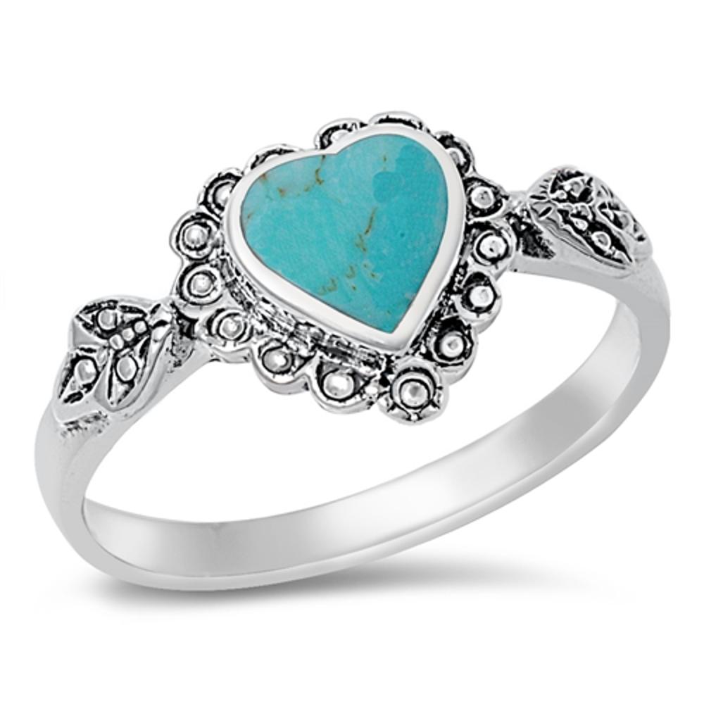 Women's Heart Turquoise Promise Ring New .925 Sterling Silver Band Sizes 4-10