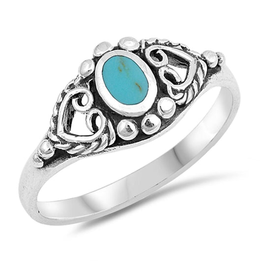 Women's Turquoise Polished Ring New .925 Sterling Silver Heart Band Sizes 4-10