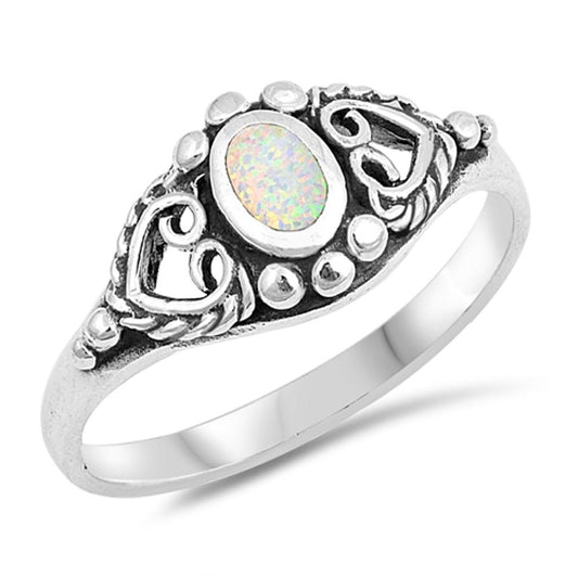 White Lab Opal Heart Promise Ring New .925 Sterling Silver Band Sizes 4-10