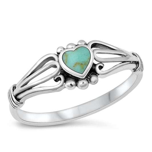 Women's Heart Turquoise Promise Ring New .925 Sterling Silver Band Sizes 1-10