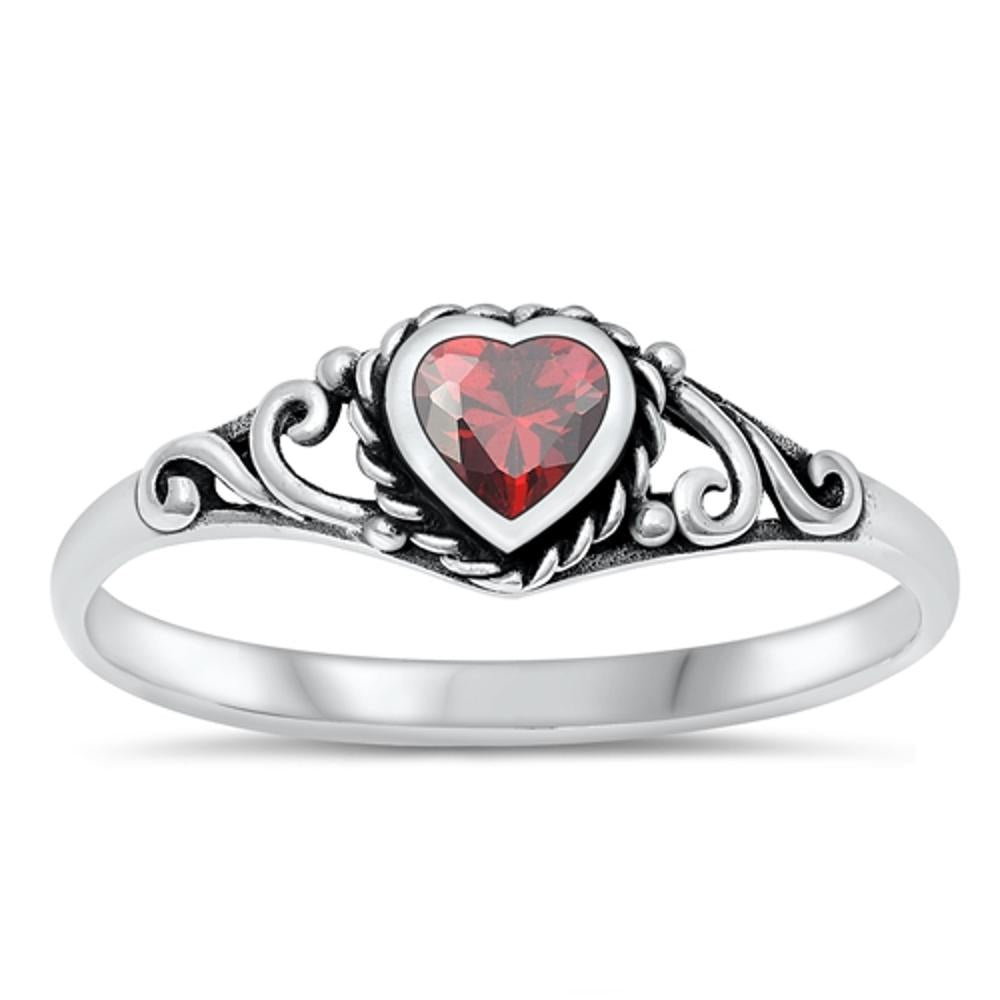 Sterling Silver Garnet CZ Heart Ring
