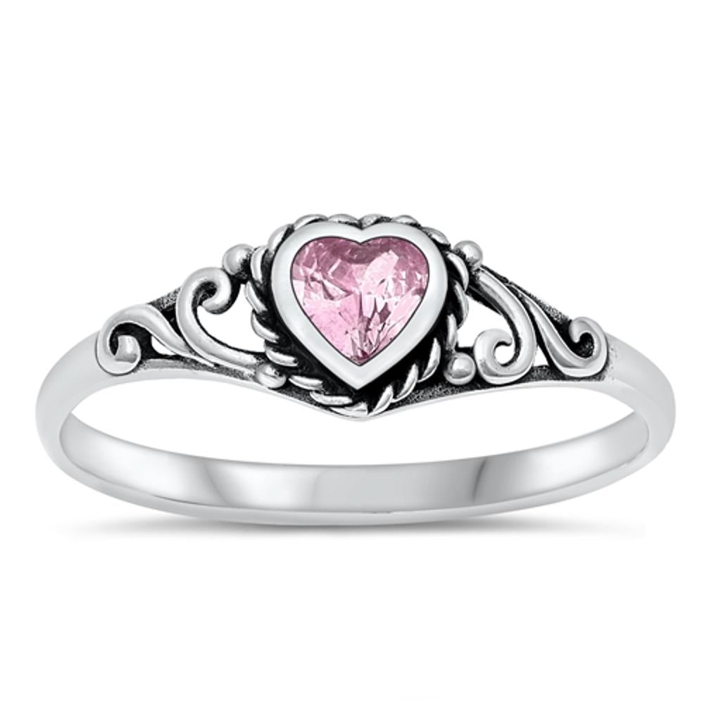 Sterling Silver Pink CZ Heart Ring