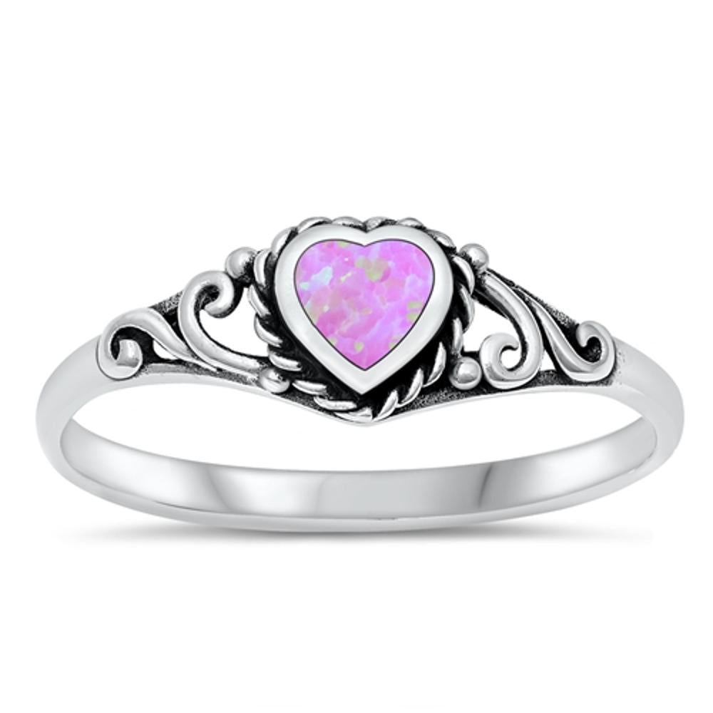 Pink Lab Opal Antiqued Filigree Purity Ring .925 Sterling Silver Band Sizes 3-10