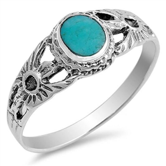 Women's Turquoise Oval Bali Fashion Ring New 925 Sterling Silver Band Sizes 5-10