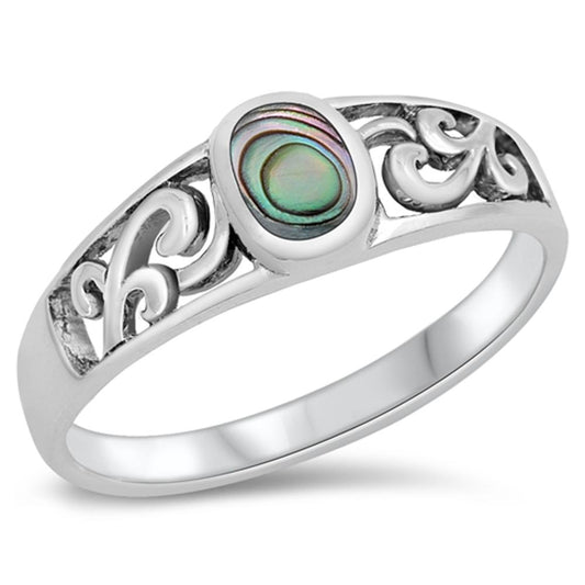 Abalone Flower Cutout Ring New .925 Sterling Silver Band Sizes 4-10