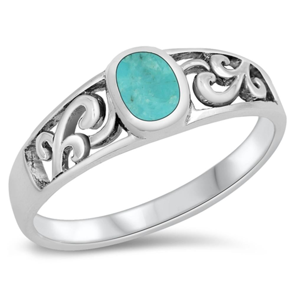 Turquoise Flower Cutout Ring New .925 Sterling Silver Band Sizes 5-10