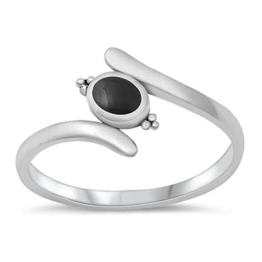 Women's Simple Black Onyx Oval Ring New .925 Sterling Silver Band Sizes 5-10