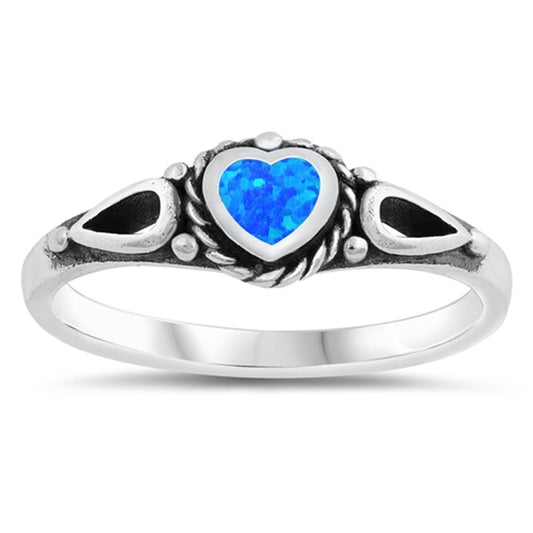 Blue Lab Opal Heart Solitaire Purity Ring .925 Sterling Silver Band Sizes 4-10