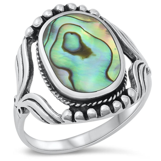 Abalone Leaf Ball Design Ring New .925 Sterling Silver Band Sizes 6-12