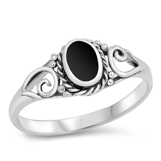 Bali Swirl Black Onyx Promise Ring New .925 Sterling Silver Band Sizes 5-10