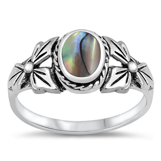 Abalone Flower Leaf Cutout Ring New .925 Sterling Silver Band Sizes 5-10