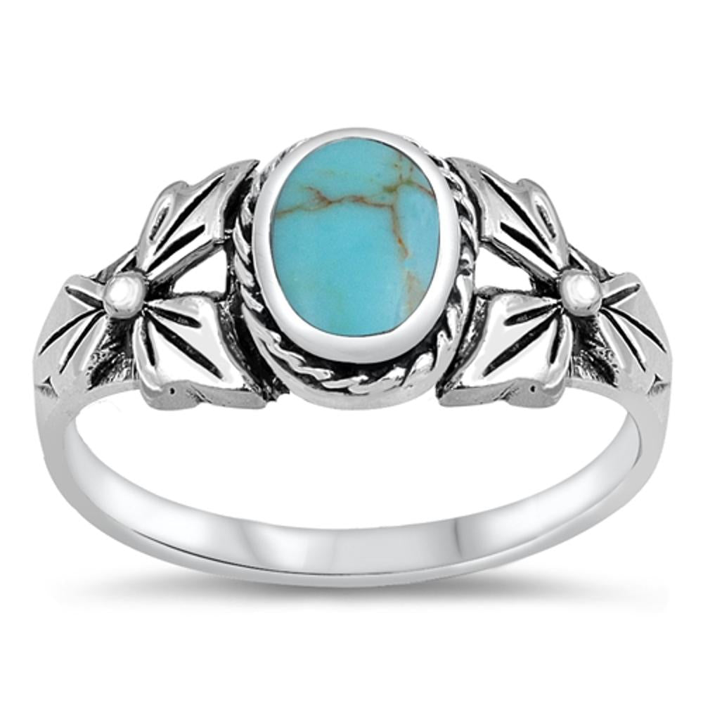 Turquoise Flower Leaf Cutout Ring New .925 Sterling Silver Band Sizes 5-10