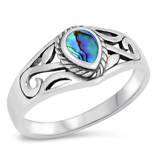 Abalone Teardrop Cutout Ring New .925 Sterling Silver Band Sizes 5-10