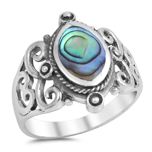 Abalone Filigree Cutout Ring New .925 Sterling Silver Band Sizes 5-12
