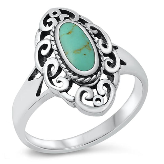 Wide Long Turquoise Filigree Ring New .925 Sterling Silver Band Sizes 5-12