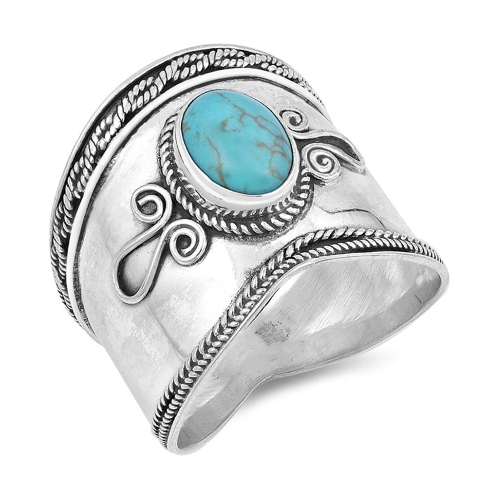 Wide Rope Milgrain Turquoise Bali Ring New .925 Sterling Silver Band Sizes 5-11