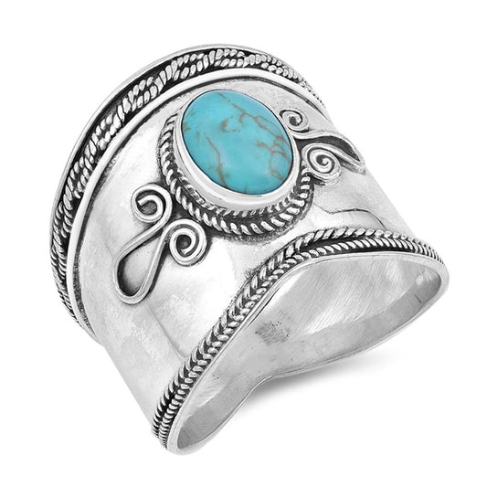 Wide Rope Milgrain Turquoise Bali Ring New .925 Sterling Silver Band Sizes 5-11