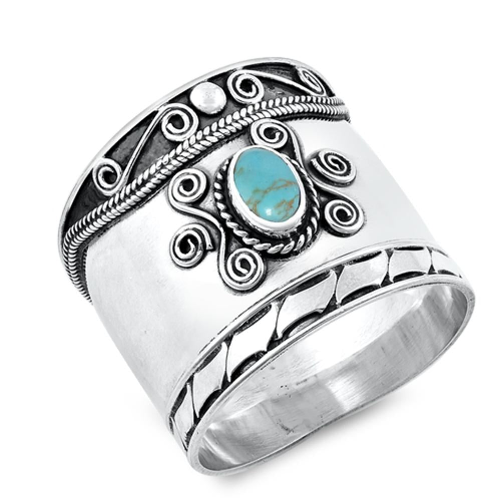 Turquoise Boho Bali Bead Dot Handmade Ring .925 Sterling Silver Band Sizes 5-10