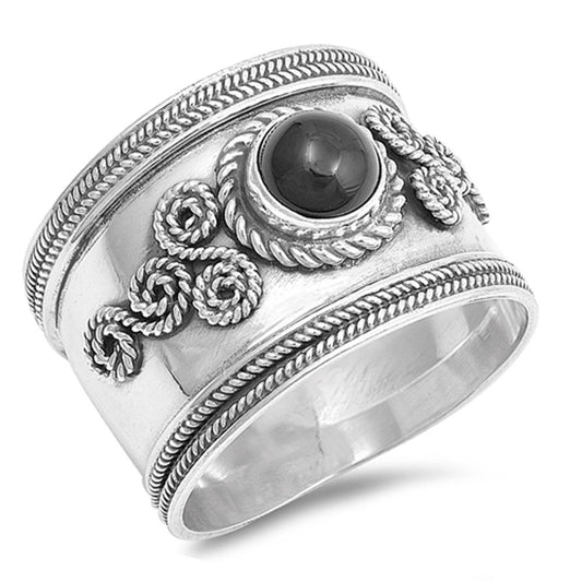 Wide Bali Black Onyx Ring New .925 Sterling Silver Infinity Rope Band Sizes 6-11