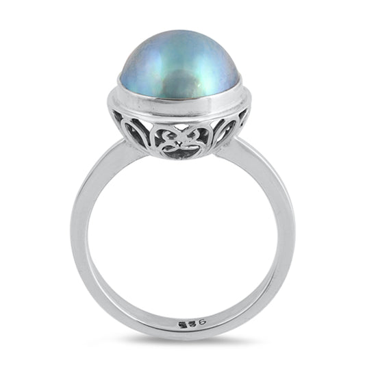 Freshwater Pearl Oxidized Filigree Ring New .925 Sterling Silver Band Sizes 6-9