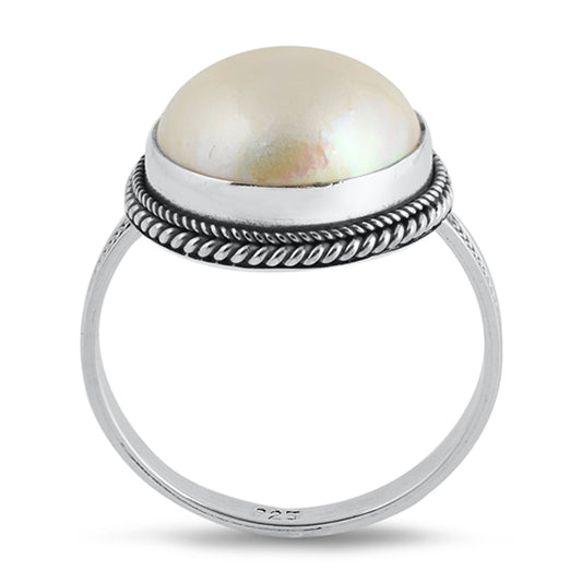 Freshwater Pearl Oxidized Rope Bali Ring New 925 Sterling Silver Band Sizes 6-9