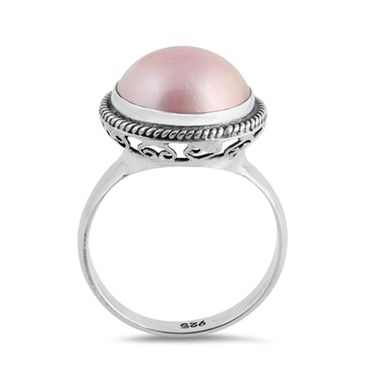 Freshwater Pearl Round Filigree Heart Ring .925 Sterling Silver Band Sizes 6-9