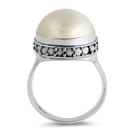 Freshwater Pearl Bali Bead Round Ring New .925 Sterling Silver Band Sizes 6-9