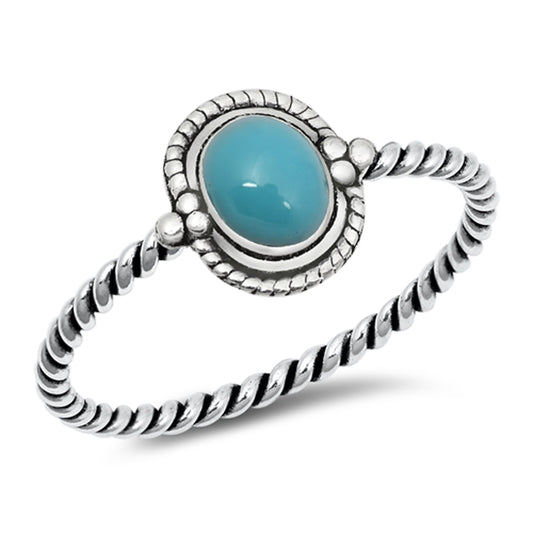 Bali Oxidized Twist Halo Turquoise Ring 925 Sterling Silver Rope Band Sizes 4-10