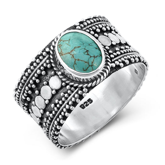 Turquoise Fashion Ring New .925 Sterling Silver Band Sizes 6-10
