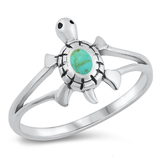 Cute Tiny Turtle Turquoise Ring .925 Sterling Silver Band Sizes 5-10