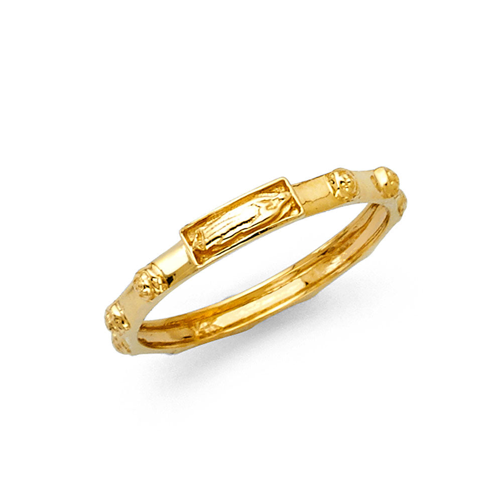 Pure 14k Gold Yellow Saint Rosary Ring Beaded Eternity Christian Band Sizes 5-9