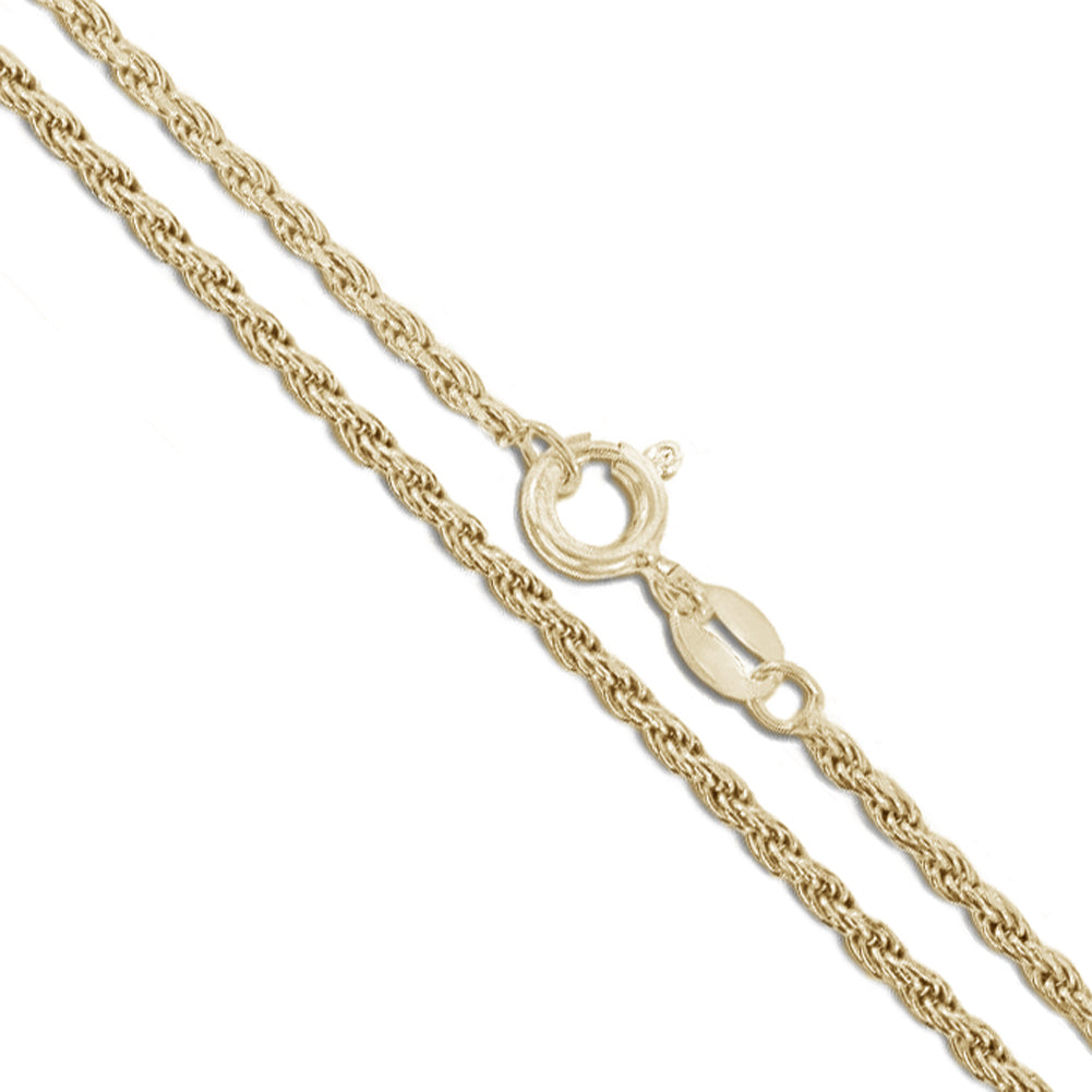 14k Yellow Gold-Hollow Diamond-Cut Rope Link Chain 1.9mm Necklace