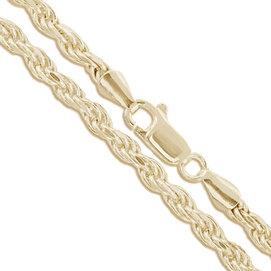 10k Yellow Gold-Hollow Diamond-Cut Rope Link Chain 4mm Necklace