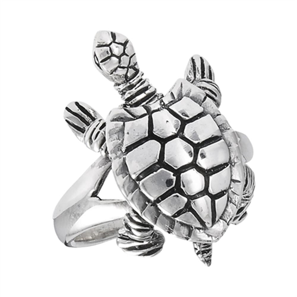 Movable Head Legs Tail Turtle Ring Sterling Silver Detail Animal Band Sizes 6-9