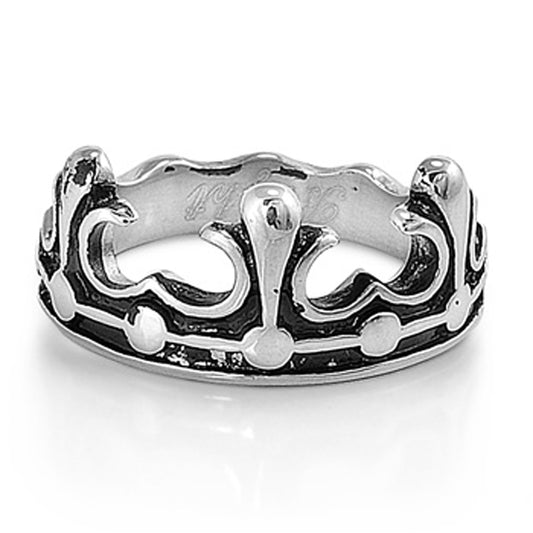 Woman's Crown Ring Unique Polished Stainless Steel Band New USA 10mm Sizes 5-10